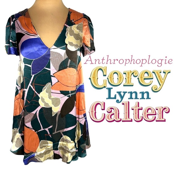 Anthropologie Corey Lynn Calter Multicolor abstract floral Swing Dress Size XS - Picture 3 of 10